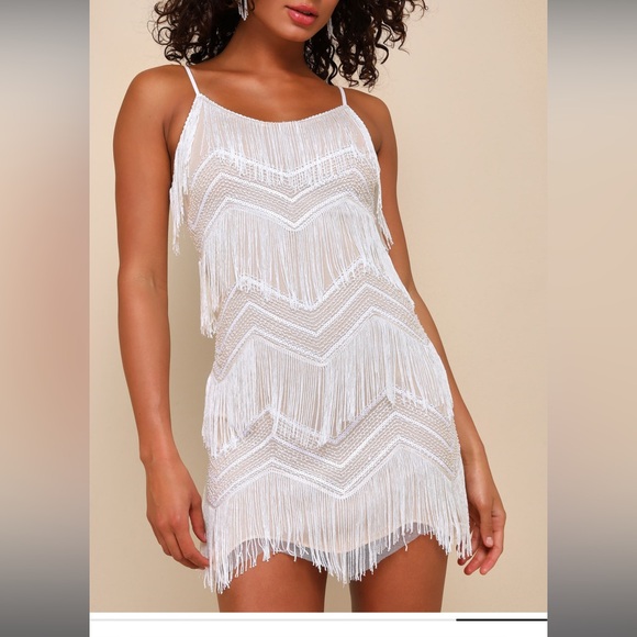 Lulus Dresses & Skirts - NWT Dancefloor Dazzler White Fringe Mini Dress
